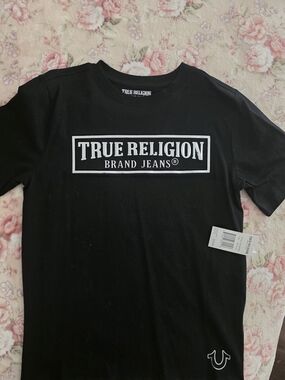 True Religion Black T-Shirt with White Logo Box